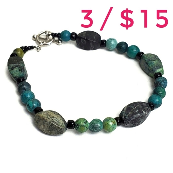 Fashion Jewelry Jewelry - Polished River Rock Beaded Bracelet Green Blue
